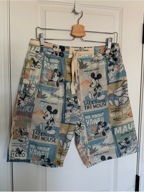 Zara Disney Mickey Mouse Lightweight Drawstring Shorts Size Large NWT